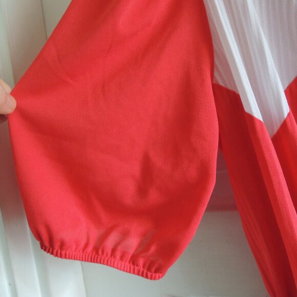 Sandi Dee Vintage 70s Red & White Puff Sleeve Pleat Top Dress  14 L/XL - Picture 5 of 7
